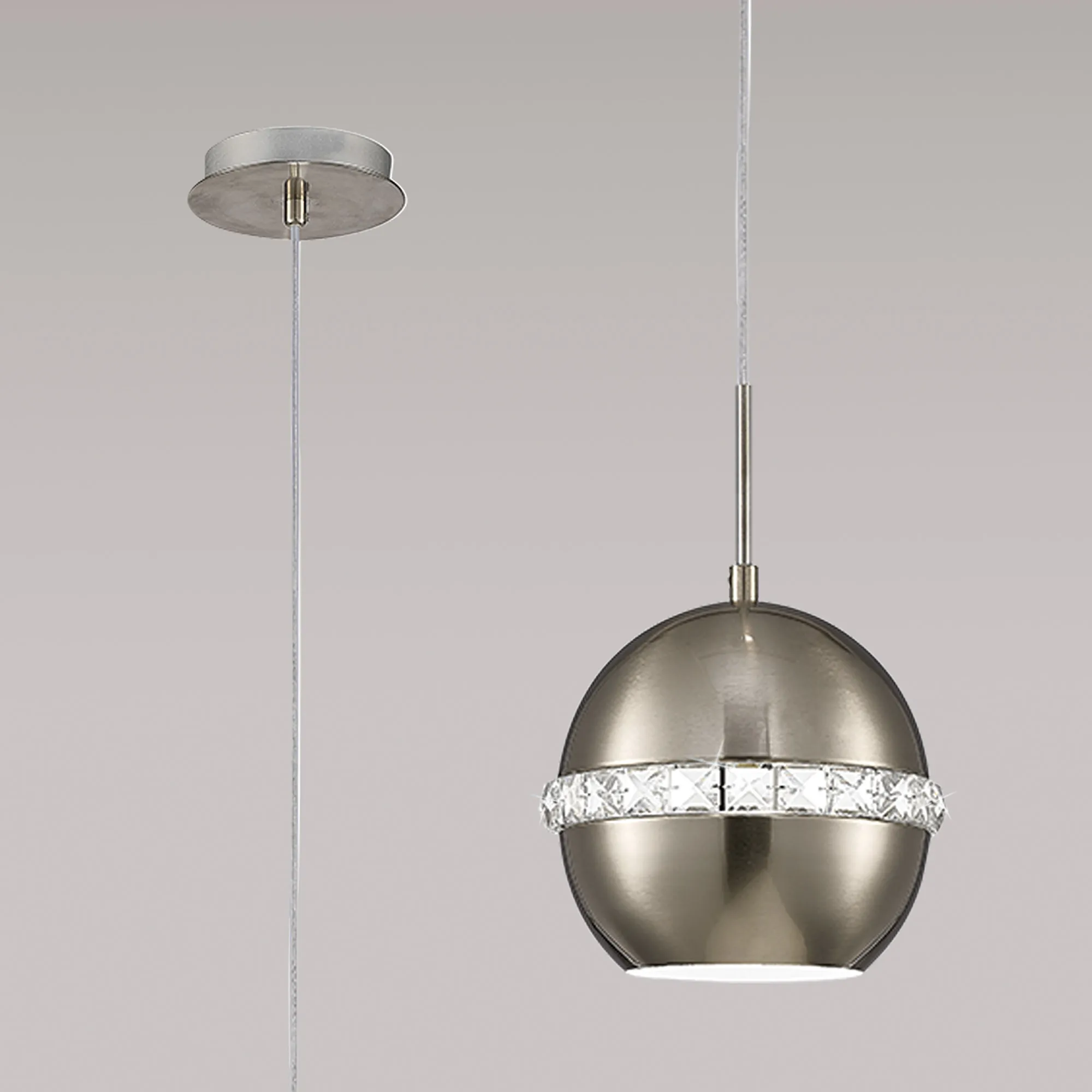 IL31612  Andrea Crystal Pendant 1 Light Satin Nickel